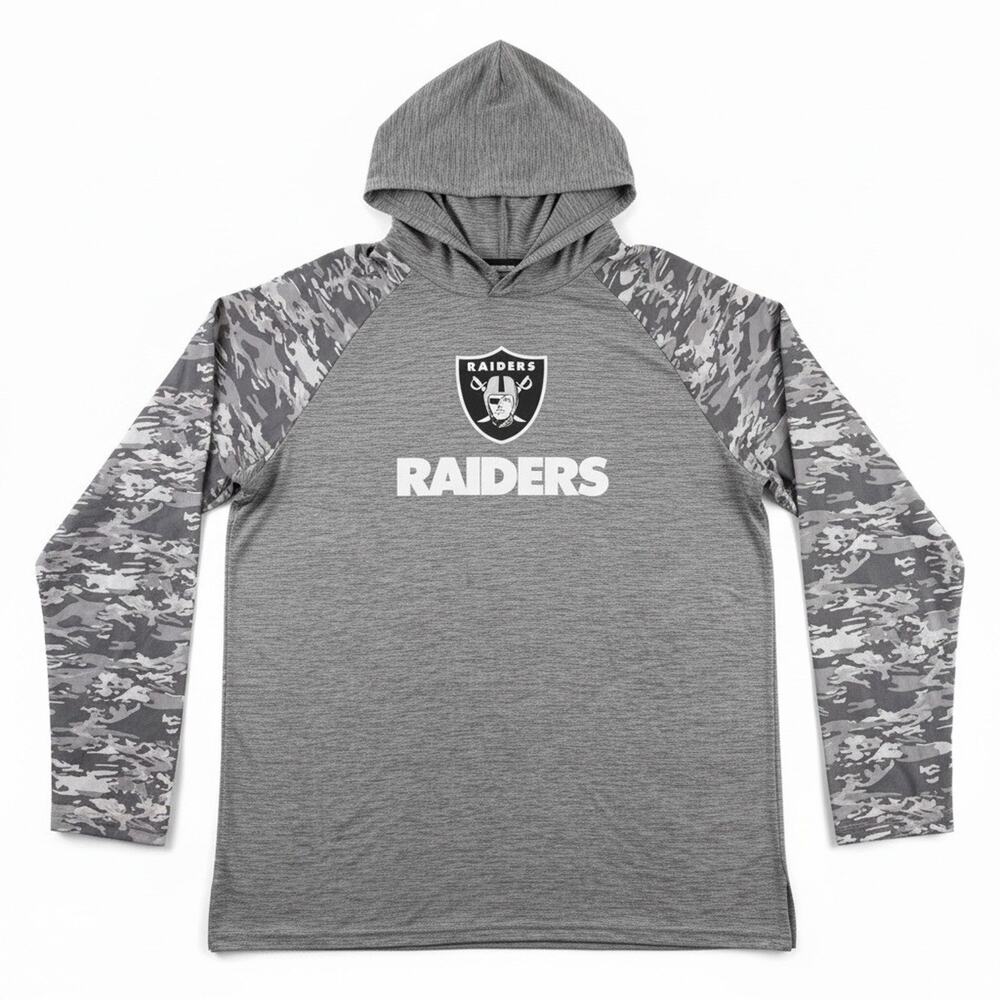 NFL Raiders Men’s 2XL Performance Hoodie Gray Camo Sleeve Team Apparel